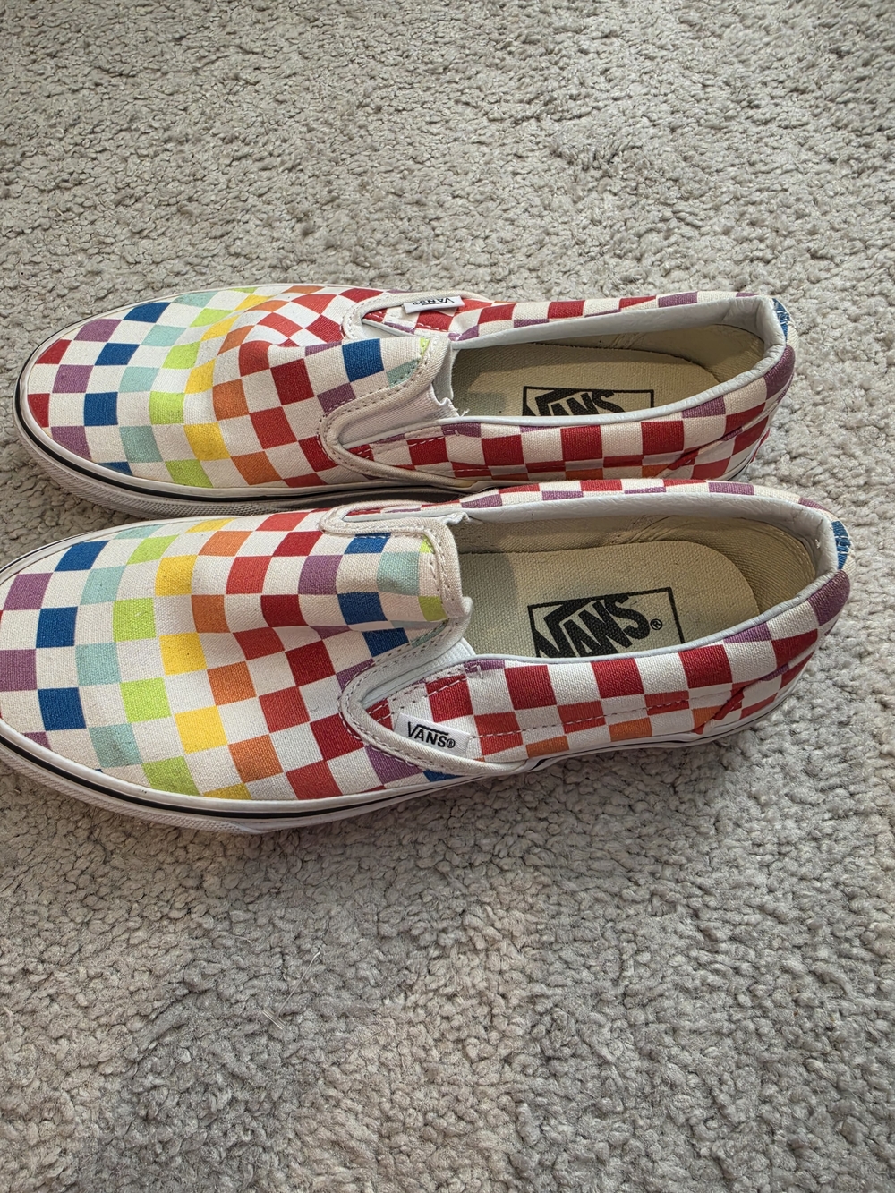 Vans  Womens Checkerboard Slip-On Sneakers in Rainbow Colors - Picture 2 of 3
